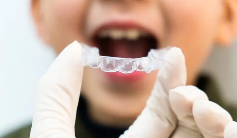 Clear Aligners Being Held Up To A Happy Child