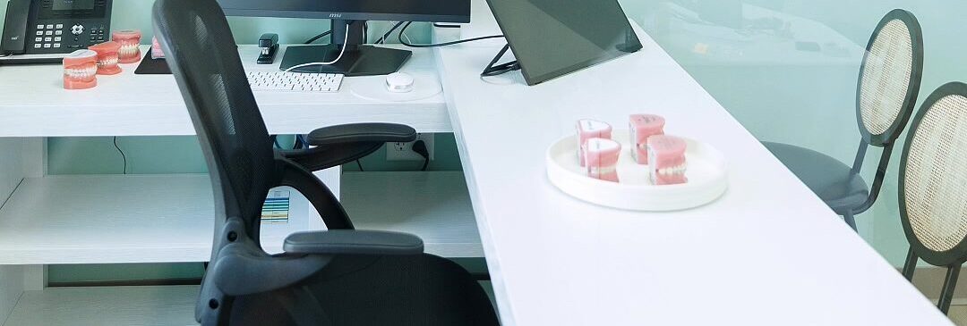 Origin Orthodontics Office Desk With Chairs And Computer